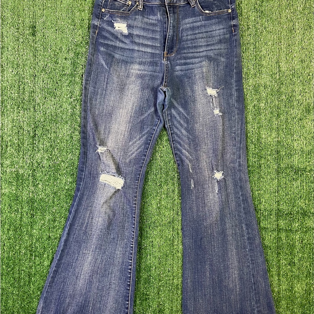 Almost Famous Blue Distressed Flare Jeans